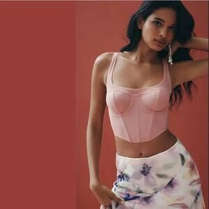 Anthropologie Mesh Corset Top, Hook and Eye Closures  Pink Sz M. New